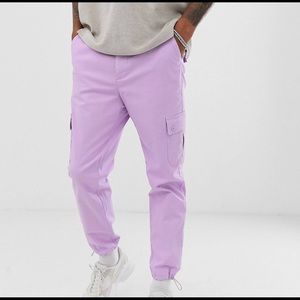 Tapered cargo pants with toggles in purple